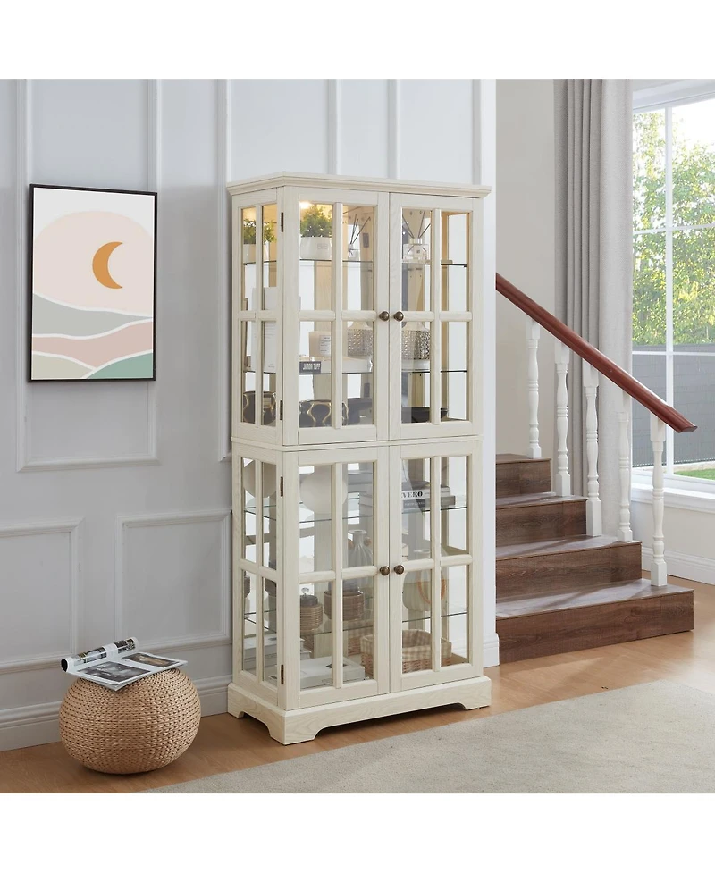 Streamdale Furniture Antique 4-Door Glass Curio Display Cabinet with Adjustable Shelves