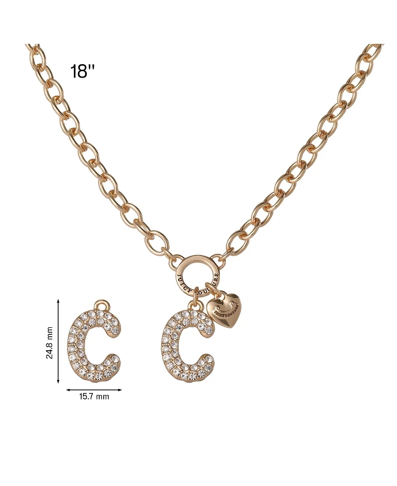 Juicy Couture Bubble Letter Necklace for Women with Clear Stones 18"+2