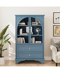 Streamdale Furniture 52.17"H Glass Door Display Cabinet with 2 Drawers and Adjustable Shelf