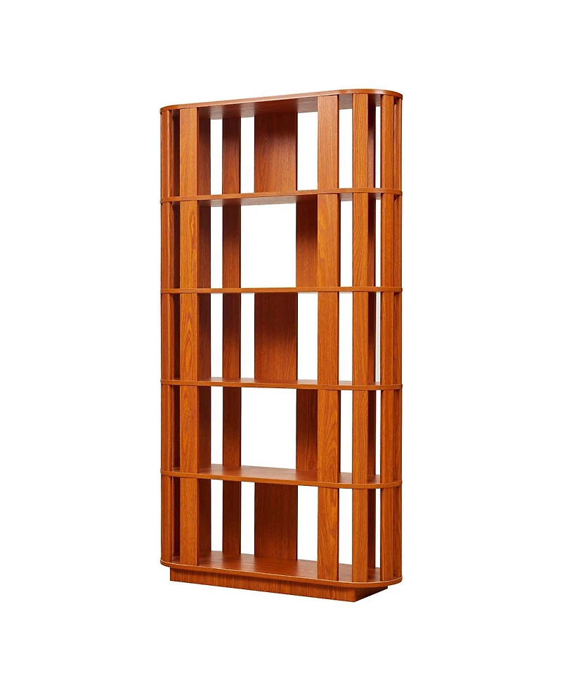 Streamdale Furniture 5-Tier Wooden Oval Open Bookshelf with Mdf Grid Frame