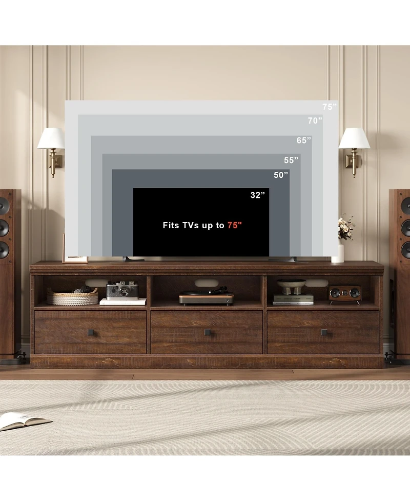 gaomon 70inch Tv Stand for TVs up to 80", Mid Century Modern Entertainment Center with Storage Drawer and Open Shelves