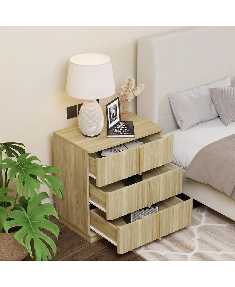 Streamdale Furniture 25.39" Vertical Stripe Vintage 3-Drawer Nightstand Retro Cabinet