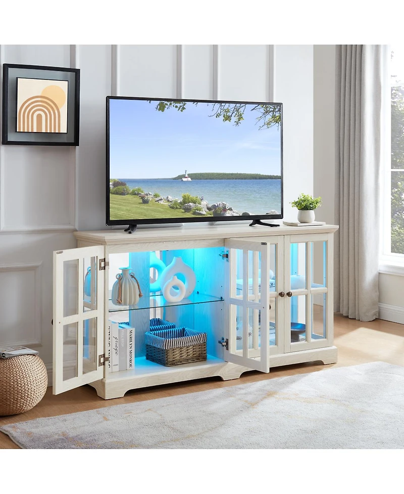 Streamdale Furniture 4-Door Antique Led Curio Display Cabinet with Adjustable Glass Shelves