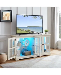 Streamdale Furniture 4-Door Antique Led Curio Display Cabinet with Adjustable Glass Shelves
