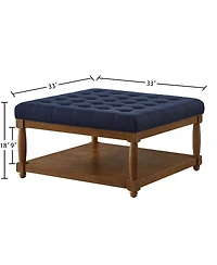 Streamdale Furniture Tufted Linen Upholstered Ottoman Coffee Table with Wood Shelf
