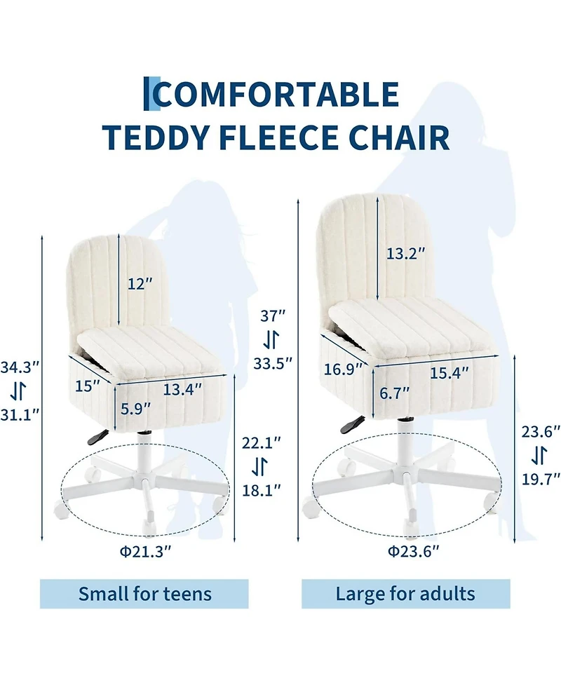 gaomon Large Vanity Stool Chair with Storage and Folding Back, Height Adjustable Lift Ottoman with 360degree(s) Swivel and Quiet Wheels