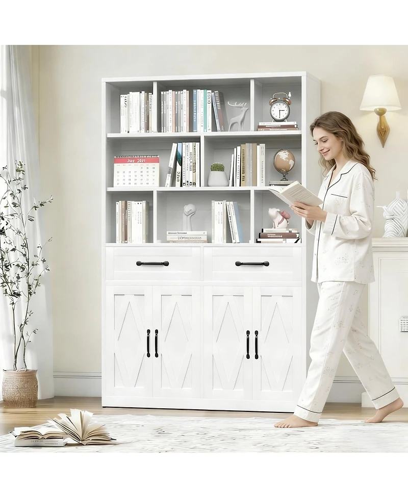 Streamdale Furniture 71" Metal Bookcase with 2 Doors, 2 Drawers and Open Shelves