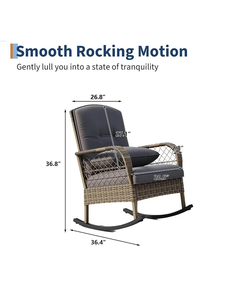 gaomon 2 Pieec Outdoor Wicker Rocking Chair, Weather Resistant Wicker for Porch, Backyard, Garden and Patio