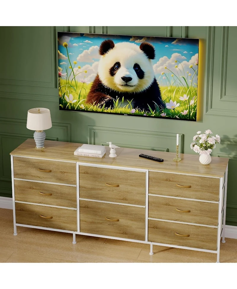 gaomon 8 Drawer Fabric Dresser Tv Stand with Wooden Top, Metal Frame Storage Chest, Wide Closet Organizer for Bedroom, Living Room, Hallway