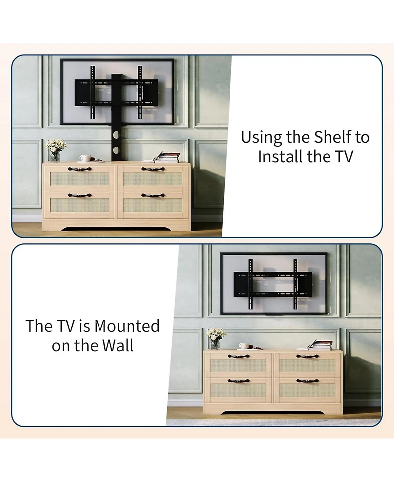 gaomon 4-Drawer Tv Stands for Living Room, Entertainment Center, 4-Drawer Wicker-Style Mdf Tv Stand with Stand, Living Room Furniture