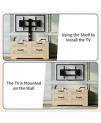 gaomon 4-Drawer Tv Stands for Living Room, Entertainment Center, 4-Drawer Wicker-Style Mdf Tv Stand with Stand, Living Room Furniture