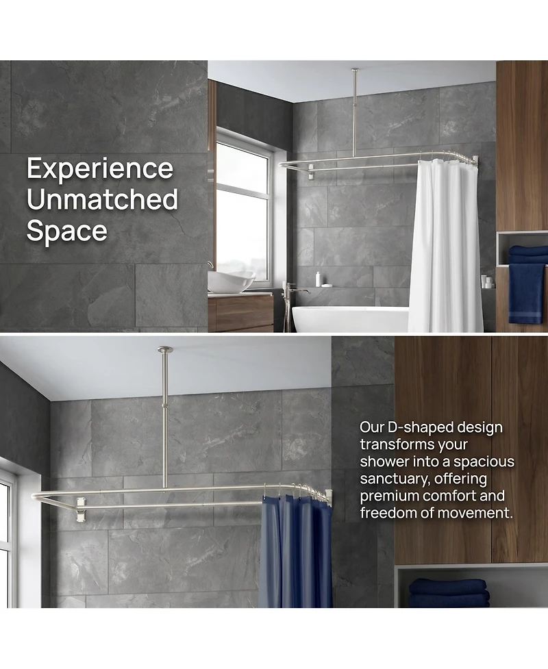 Utopia Alley D-Shaped Shower Rod with Ceiling Support, 28-68" Non-Adjustable and Stable