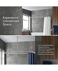 Utopia Alley D-Shaped Shower Rod with Ceiling Support, 28-68" Non-Adjustable and Stable