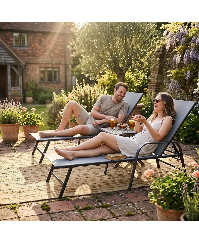 gaomon Textilene Chaise Lounge Chairs Set of 2 - Adjustable Patio Reclining Chairs with Steel Frame for Poolside and Garden