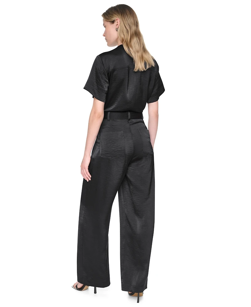 Dkny Women's Collared Short-Sleeve Button-Front Jumpsuit