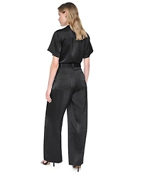 Dkny Women's Collared Short-Sleeve Button-Front Jumpsuit