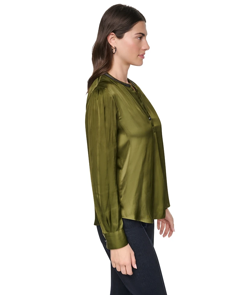 Dkny Women's V-Neck Satin Long-Sleeve Top