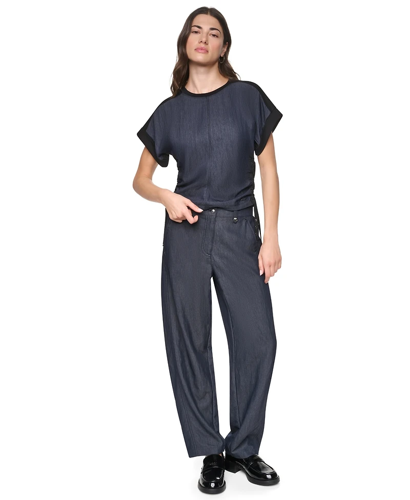 Dkny Women's Washed Heavy Cotton Side-Ruched Short-Sleeve Top