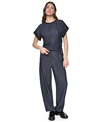 Dkny Women's Washed Heavy Cotton Side-Ruched Short-Sleeve Top