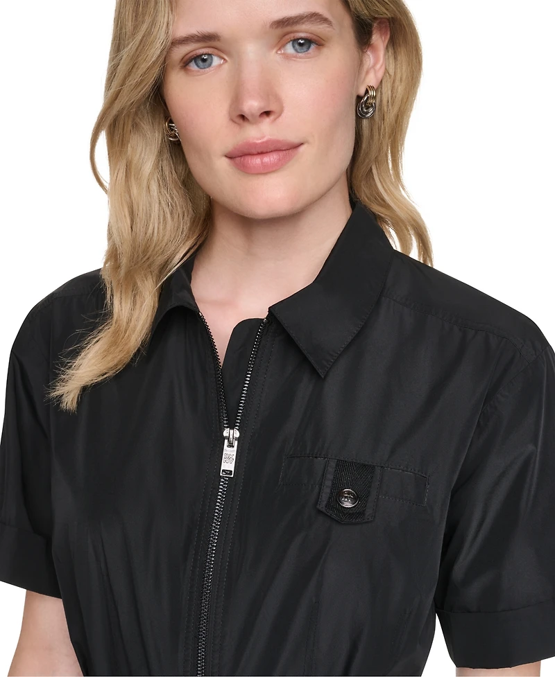 Dkny Women's Collared Short-Sleeve Removable Belt Midi Dress