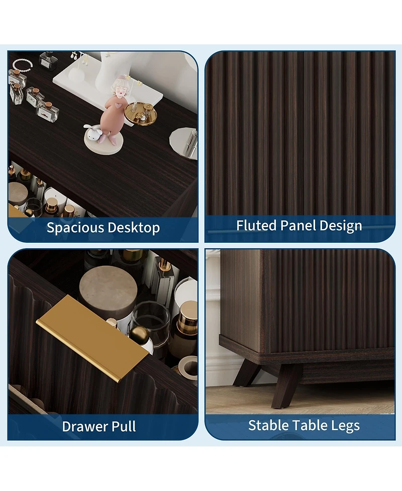homfan Fluted 7 Drawer Dresser with Curved Profile and Metal Handles for Bedroom, Living Room, Entryway, Closet