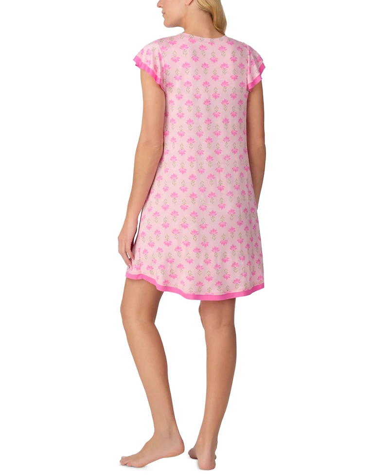 Ellen Tracy Women's Short Flutter-Sleeve Floral Jersey Chemise