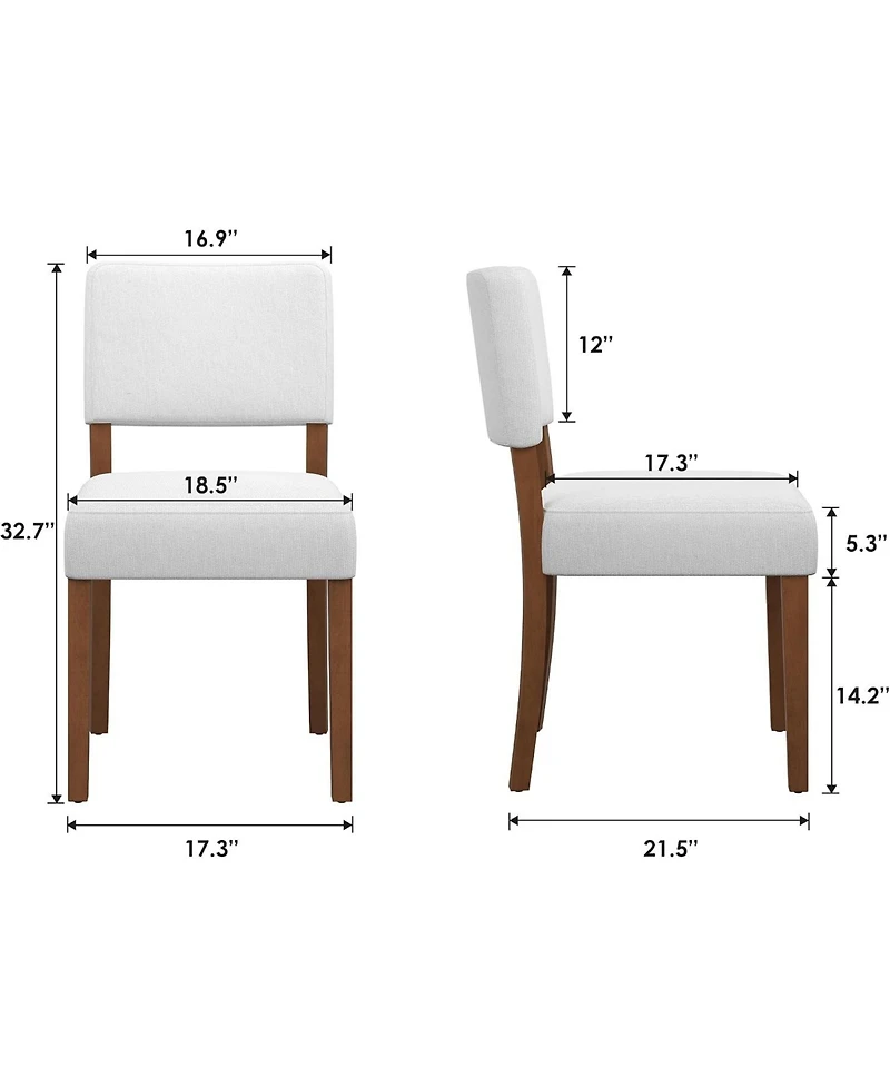 gaomon Set of 2 White Upholstered Dining Chairs with Wood Legs, Modern Armless Kitchen Chairs