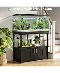 homfan Aquarium Stand for 40-50 Gallon Tanks – Modern Metal and Wood Storage Shelf Double-Tier Organizer Holds 660lbs Adjustable Leveling Feet
