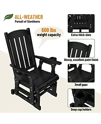 Wooden Patio Glider for One Person, with High Back and Deep Contoured Seat, Solid Fir Wood, Heavy Duty 600 Lbs (Deep Brown, 1-Seater)