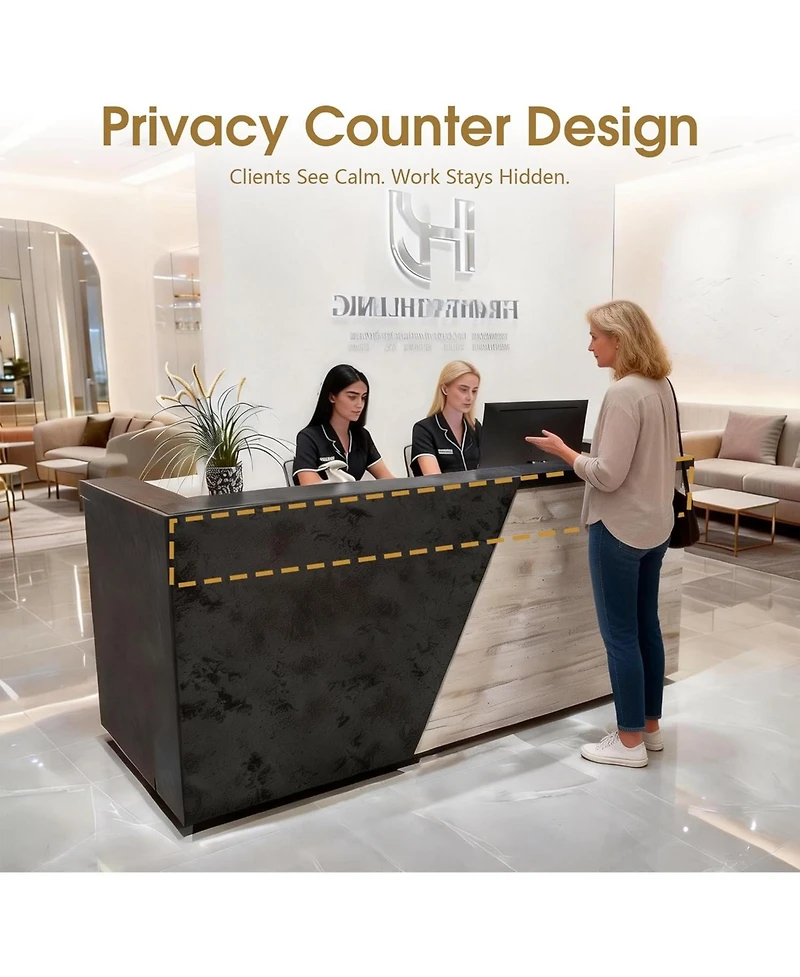 Logicfox Privacy Counter Design Modern Reception Desk with Dual Keyboard Trays and Cable Grommets