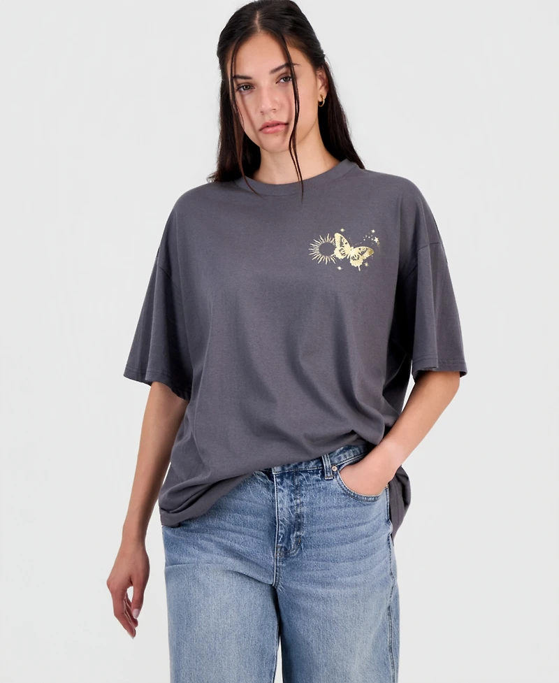 Rebellious One Juniors' Cotton Butterfly Graphic T-Shirt
