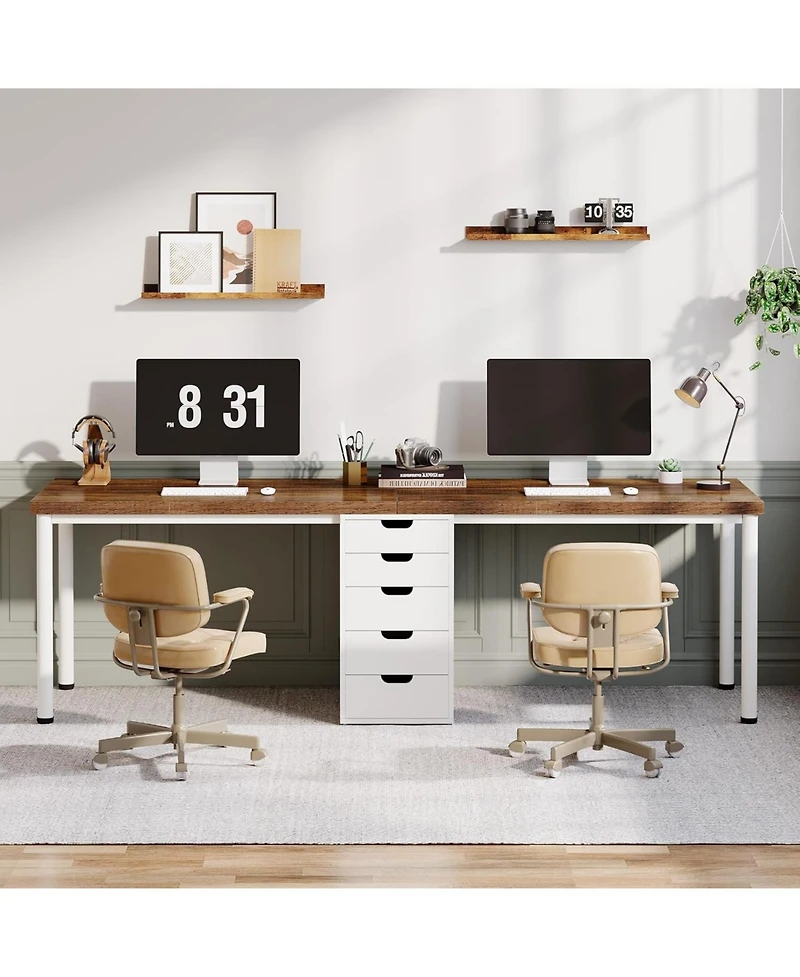 Tribesigns Two Person Computer Desk with 5 Drawers: 78.7" extra long double desk. Modern workstation for home office