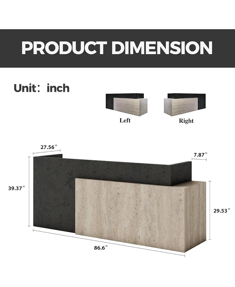 Logicfox Commercial Modern Reception Desk with Stone and Travertine Finish
