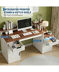homfan Computer Desk with Hutch and Printer Stand - Ripple Door Design, Space Saving Home Office Desk, Sturdy Board Construction