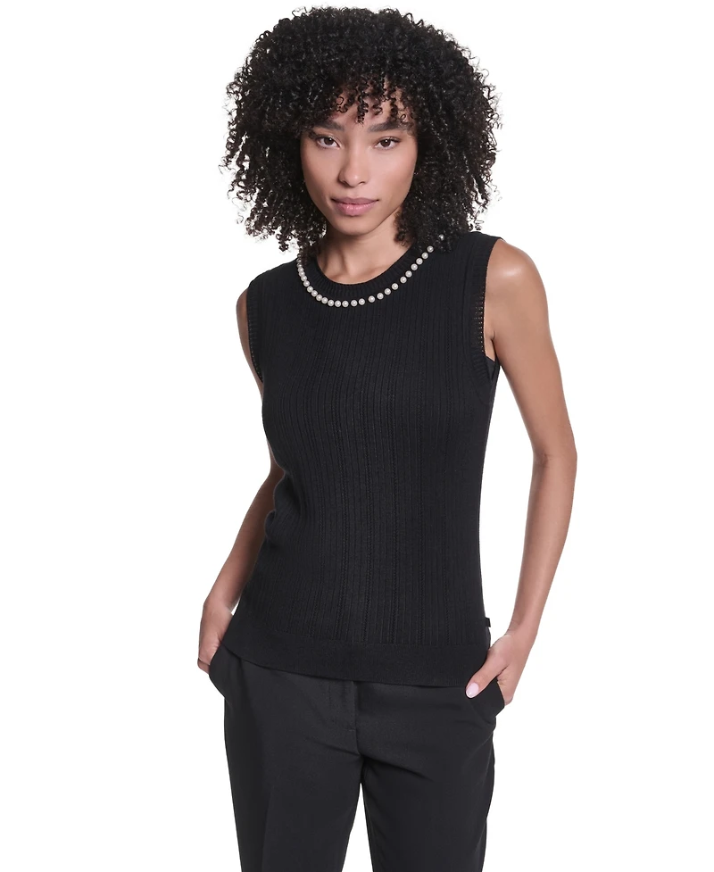 Karl Lagerfeld Paris Women's Short-Sleeve Crewneck Sweater