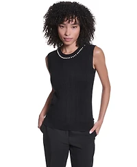 Karl Lagerfeld Paris Women's Short-Sleeve Crewneck Sweater