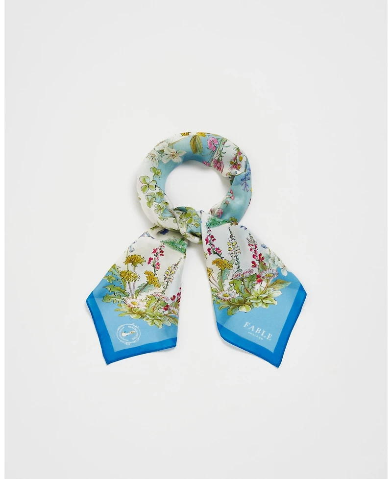 Fable England Peter Women's Rabbit Blue Narrative Silk Blend Square Scarf