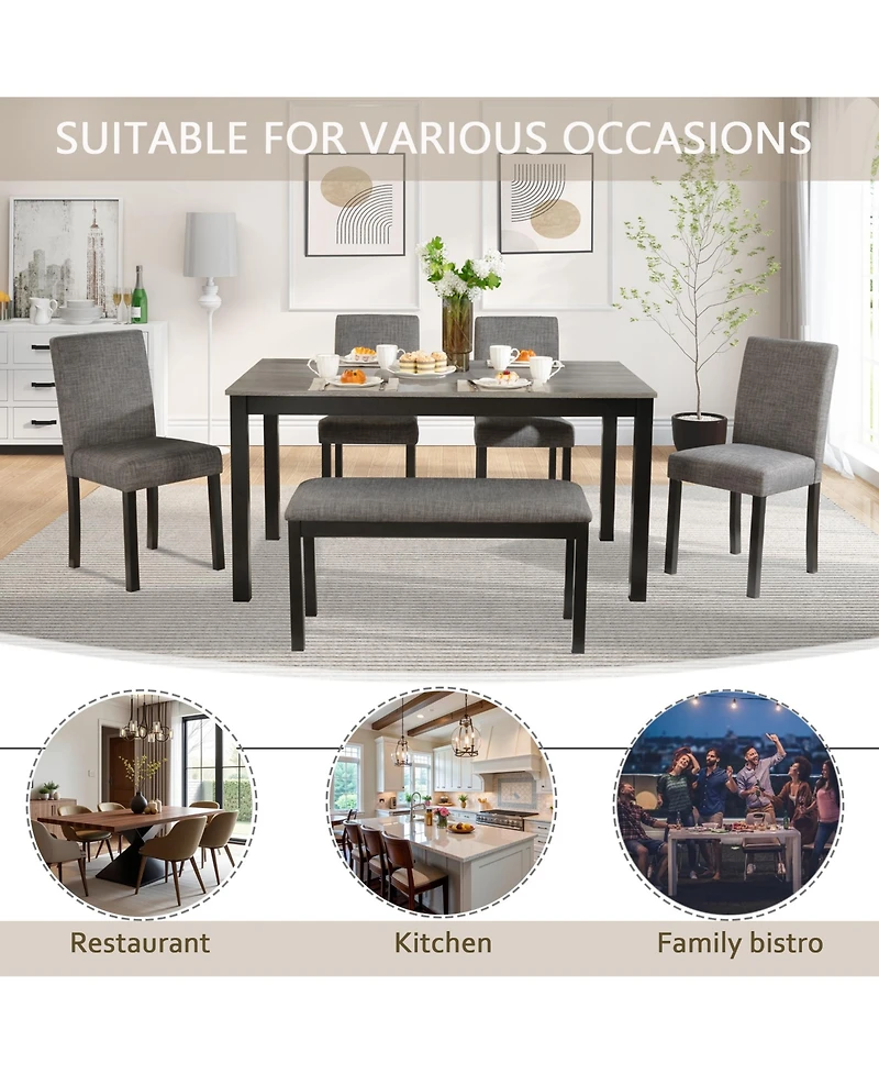 Casainc 6 Piece Dining Table Set with Rectangular Table, Chairs and Bench for Dining Room