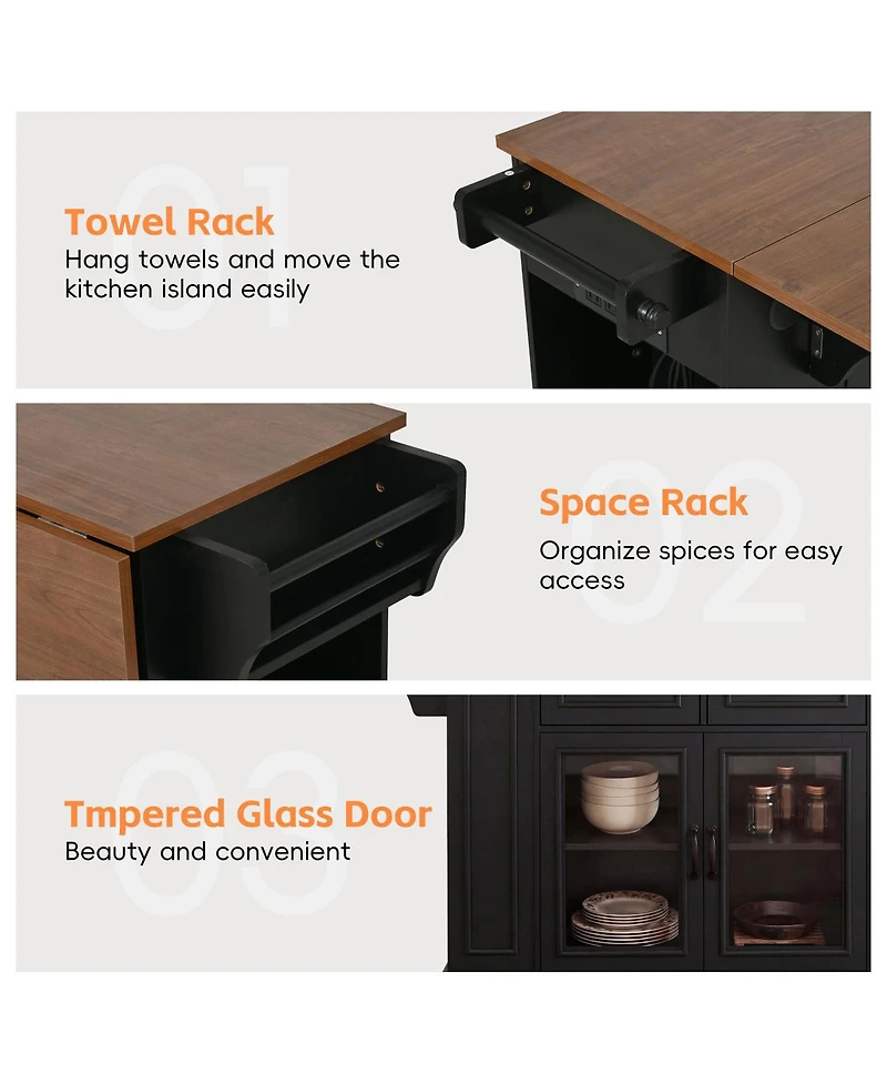 Streamdale Furniture 54" Mobile Kitchen Island with Storage, Power Outlet