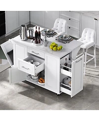 Streamdale Furniture 50.7" Rolling Kitchen Island with Tilt Trash Can, Storage, and Drop Leaf