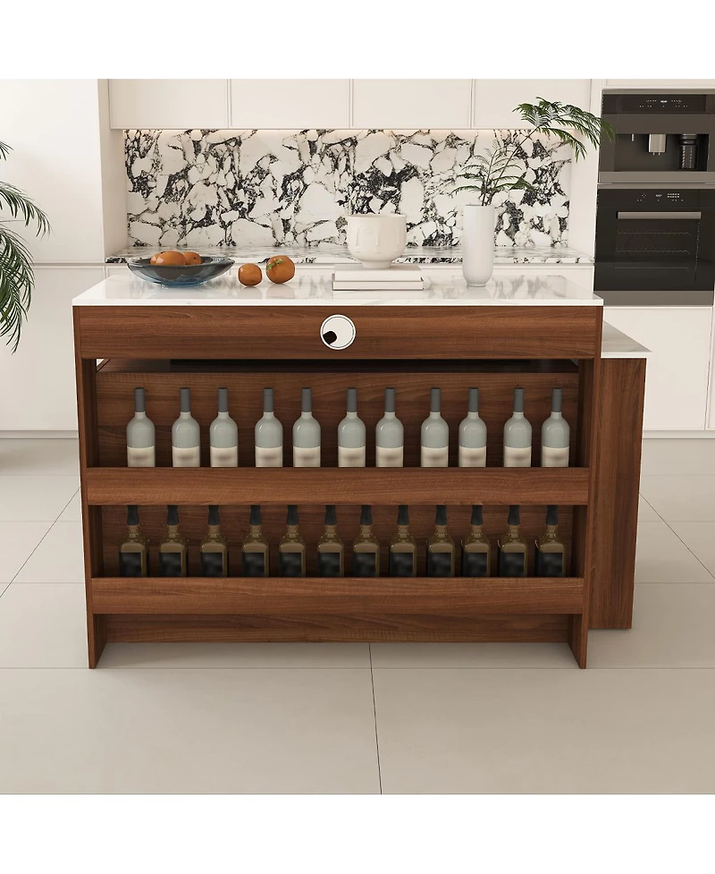 Streamdale Furniture Rotating Kitchen Island with Extendable Table and Storage