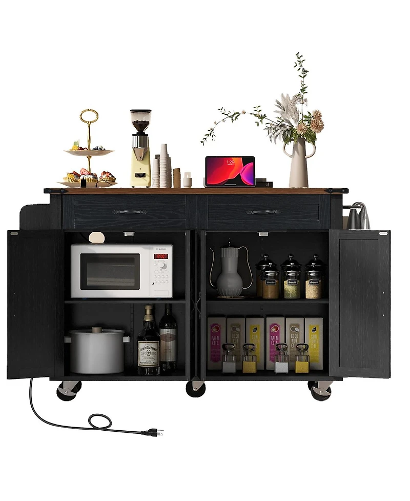 Streamdale Furniture Farmhouse Kitchen Island with Drop Leaf, Power Outlet, and Storage