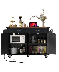 Streamdale Furniture Farmhouse Kitchen Island with Drop Leaf, Power Outlet, and Storage