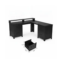gaomon 63" Farmhouse L-Shaped Executive Desk with 4 File Drawers, Power Outlet and Monitor Stand