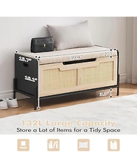 GarveeLife Rattan Storage Bench with Cushion, Slim Shoe Organizer & Patio Deck Box, Sturdy Storage Furniture for Entryway, Bedroom, or Living Room.