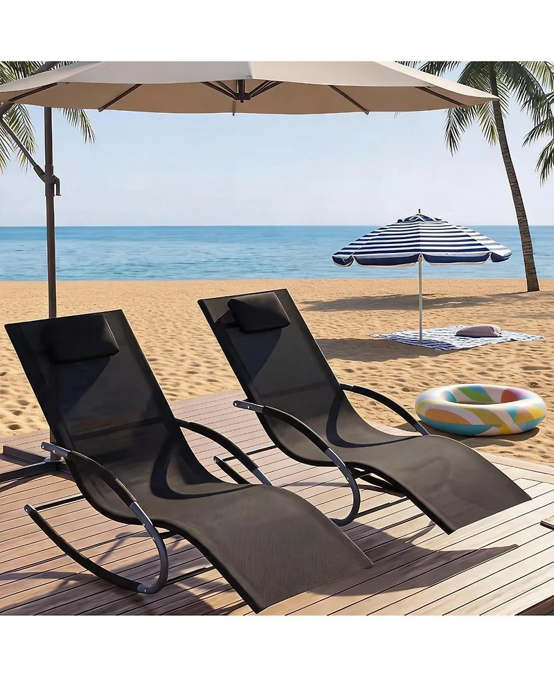 GarveeLife Set of 2 Adjustable Patio Lounge Chairs with Breathable Mesh, Steel Frame & Pillows for Poolside, Garden or Yard.