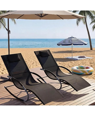 GarveeLife Set of 2 Adjustable Patio Lounge Chairs with Breathable Mesh, Steel Frame & Pillows for Poolside, Garden or Yard.