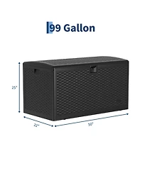 GarveeLife 99 Gallon Outdoor Resin Deck Box, 50 Inch Weatherproof Storage Bench with Hydraulic Lift and Lock for Patio or Garden