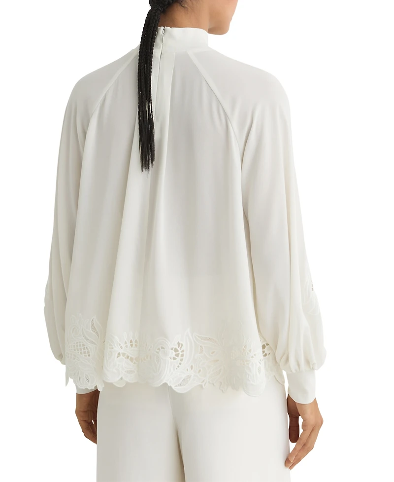 Reiss Women's Rae High-Neck 3/4-Sleeve Blouson Lace Blouse