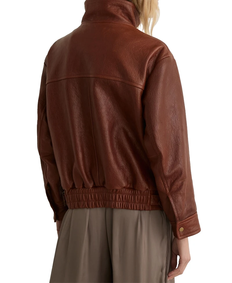 Reiss Women's Petra Textured Oversized Funnel-Neck Leather Jacket
